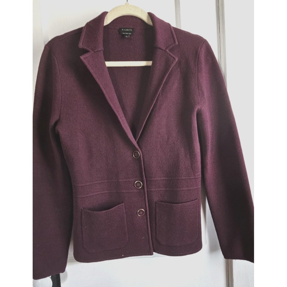 Talbots women pure merino wool sweater cardigan button up pockets Sz Small